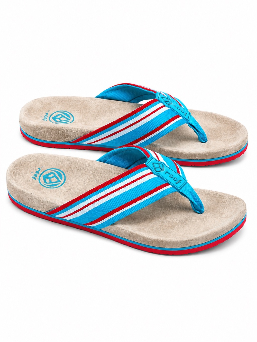 Reef Women's Cushion Flip Flops Blue Red Striped Sandals NWT Size 8